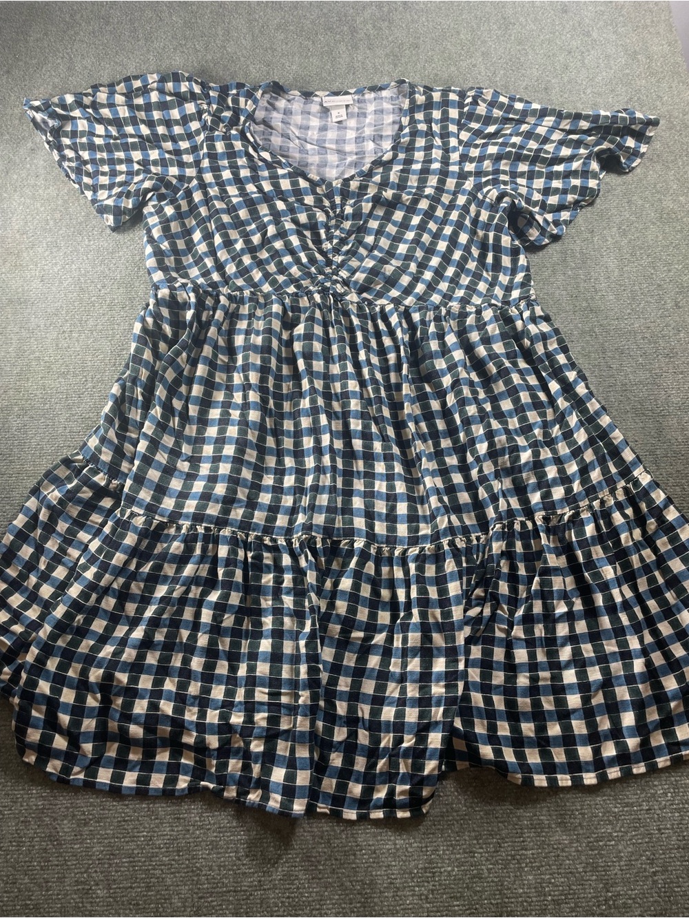 Ava & Viv Navy and White Gingham Tiered Mini Dress